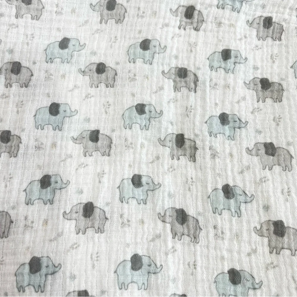 Modern Baby Cotton Elephant Print Baby White Gray Teal Blanket Swaddle 44 X 33 - Picture 5 of 6